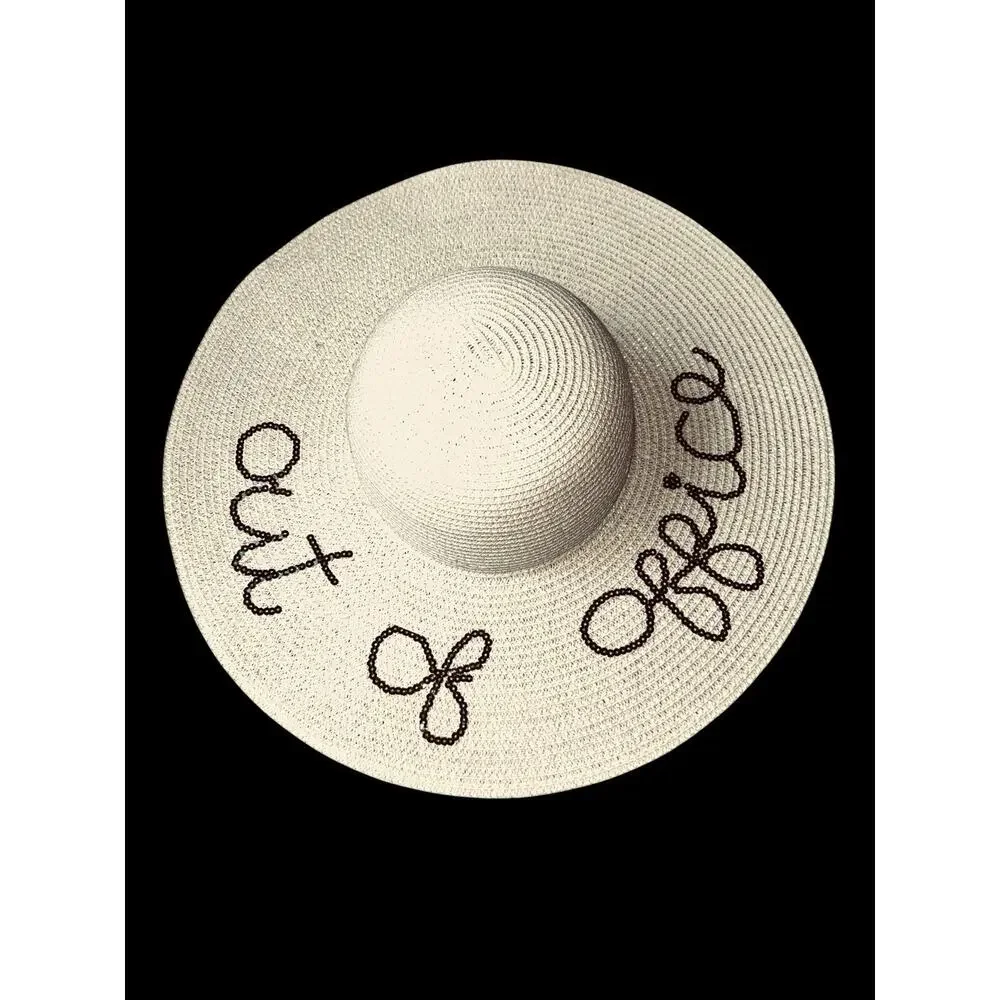 Nicole Marciano Big Floppy Ivory 100% Straw “OUT OF OFFICE” Beach Vacation Hat